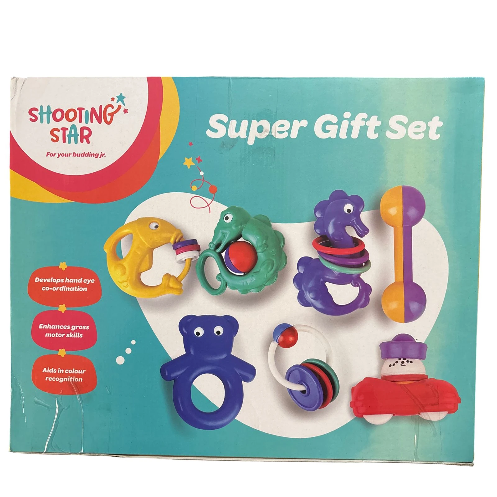 Shooting Star Super Gift Set – Newborn Essentials Multicolor Set | 7 Newborn Toys Set | Rattles & Teethers | Perfect Baby Gift 12 Months+