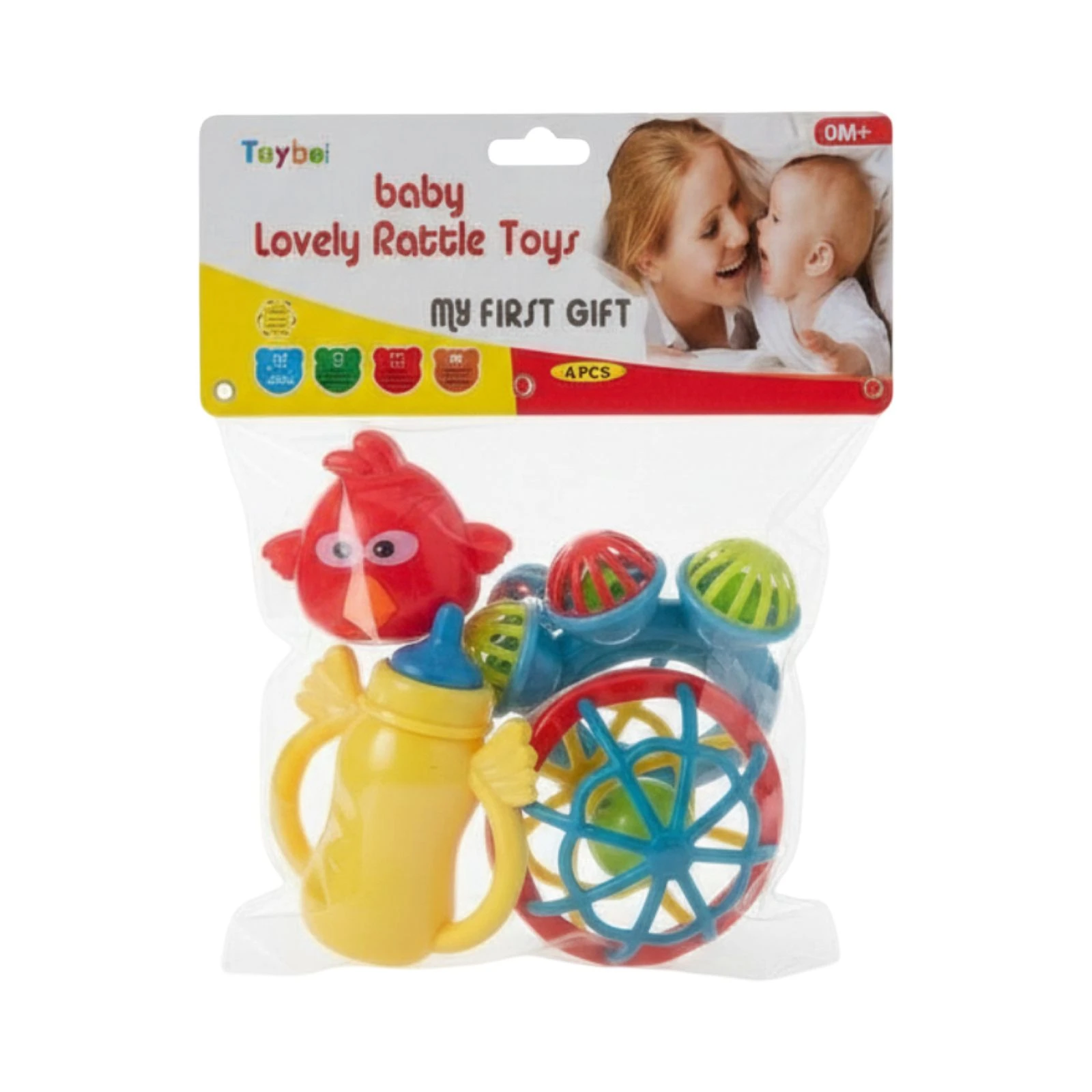 Toyboi Baby Lovely Rattle Toys (4 Pcs) – My First Gift Set | Non-Toxic Sensory Toys for Newborns (0M+)