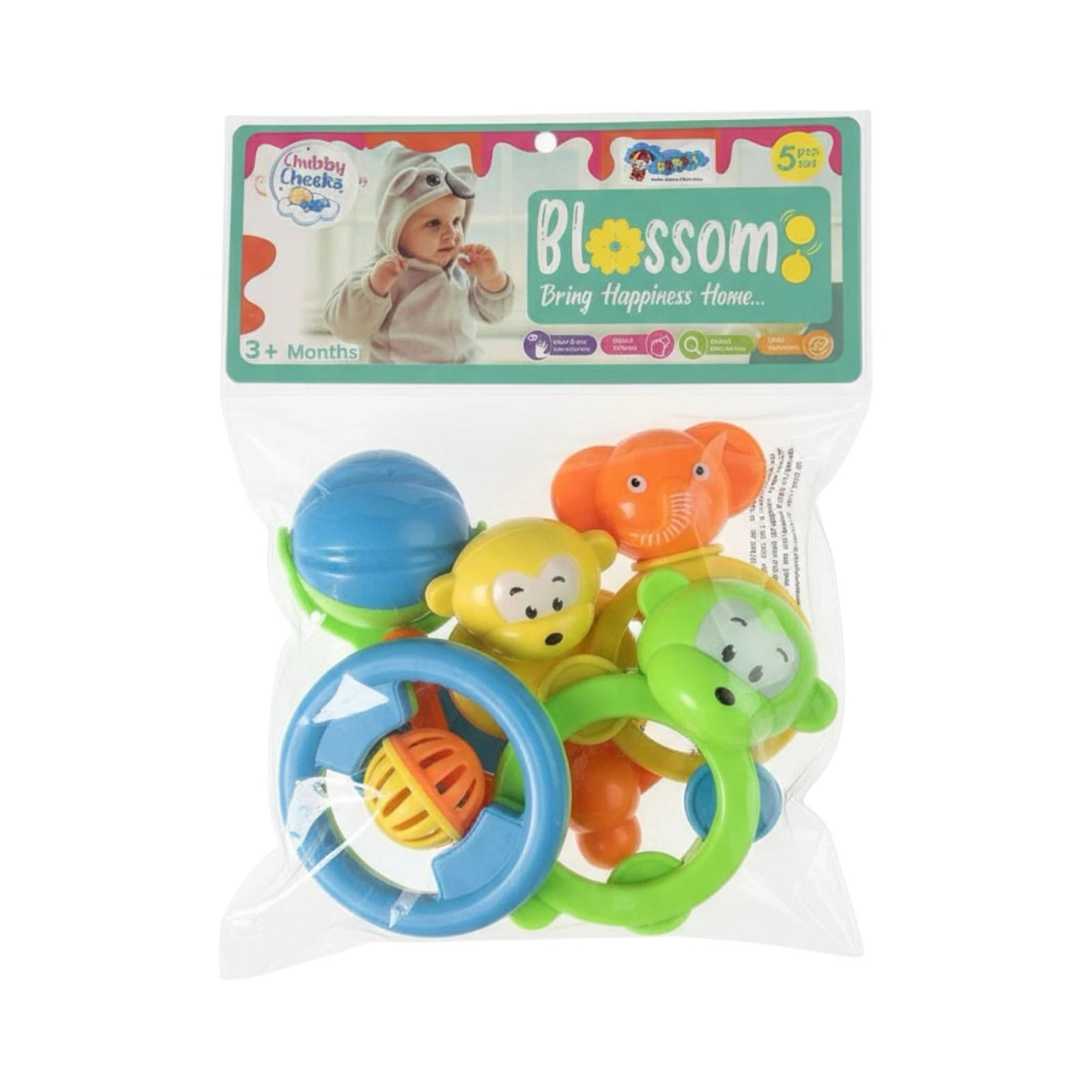 Sunny Chubby Cheeks Blossom 5 Pcs Rattle Set – Bring Happiness Home | Sensory Development Toys (3+ Months)