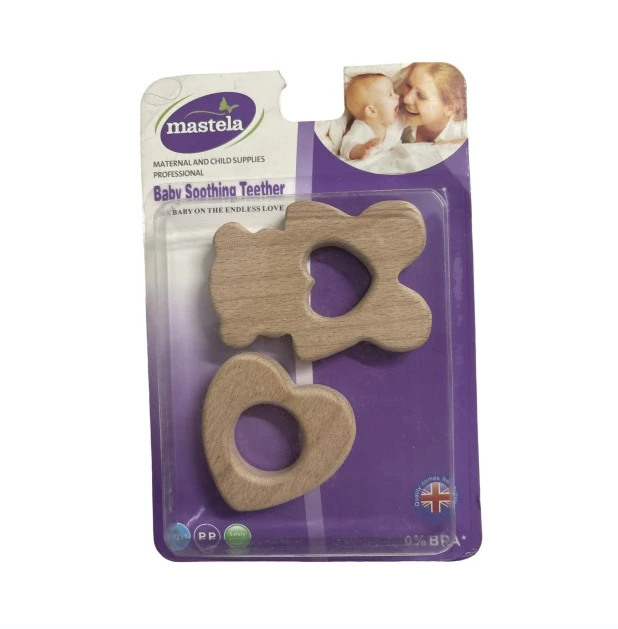 Mastela Baby Soothing Teether (2 Pcs) – Natural Wood & 0% BPA for Infants
