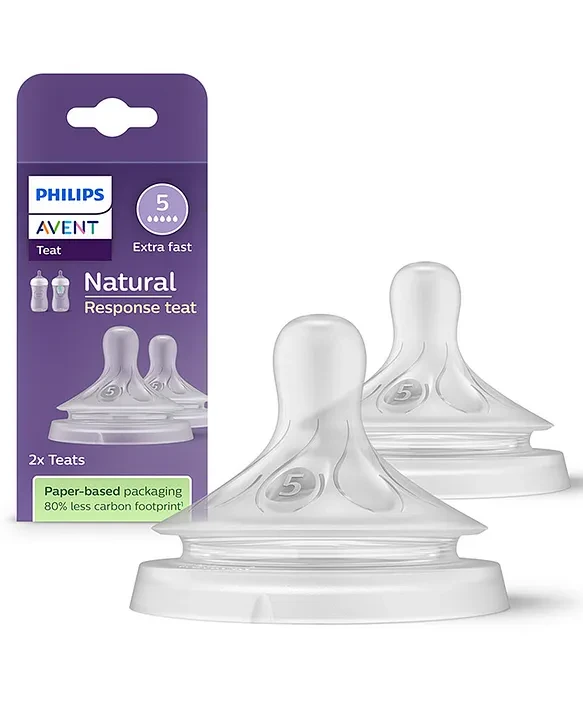 Philips Avent Natural Response Baby Bottle Teat Flow 5 (Extra Fast) | Pack of 2 | 6 Months+ | BPA-Free