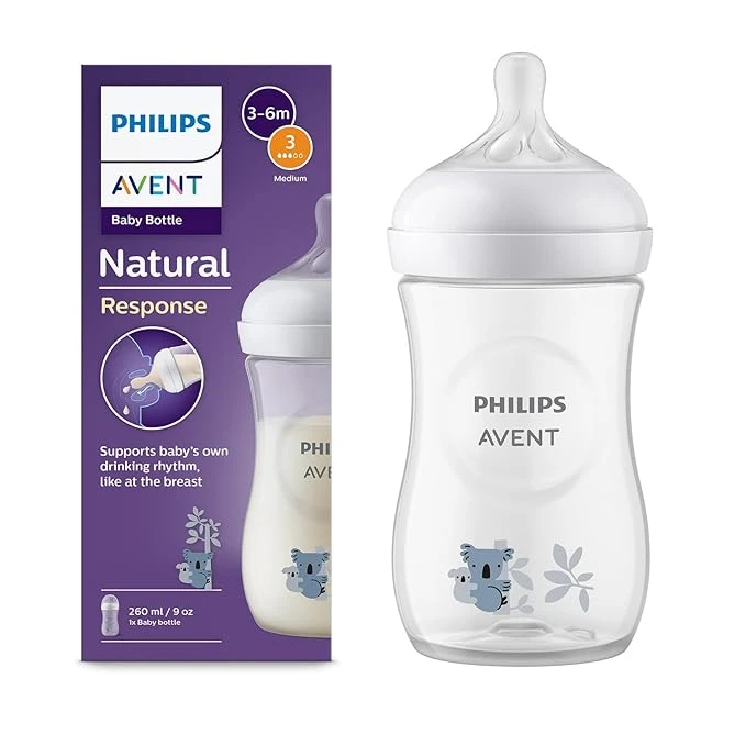 AVENT Philips Natural Response Baby Bottle - 260ml Baby Milk Bottle, BPA Free for Babies 1 Month+, Koala Pattern (Model SCY903/67)