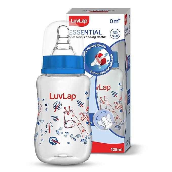 LuvLap Baby Essential Slim Neck Feeding Bottle, 125ml, Blue