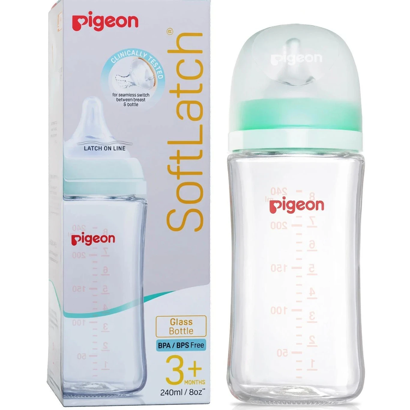 Pigeon Wide Neck 3 Glass baby feeding bottle with nipple - 240 ml
