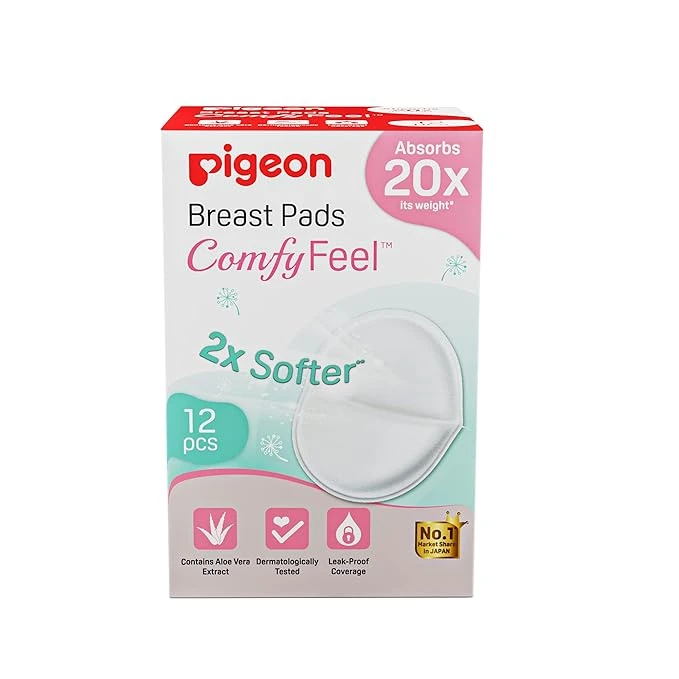 Pigeon Disposable Breast Pads,Comfy Feel,2X Softer ,Gentle on Skin,Stay Dry All Day,Aloe Vera Extract,Dermatologically Test,Leak Proof Coverage, White,12 pcsc
