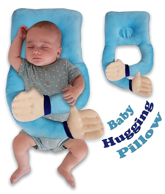 Baby Hugging Pillow with Supersoft Fabric | 0–18 Months Newborn Pillow/Takiya/Cushion | Neck & Head Support for Babies (Sky Blue)