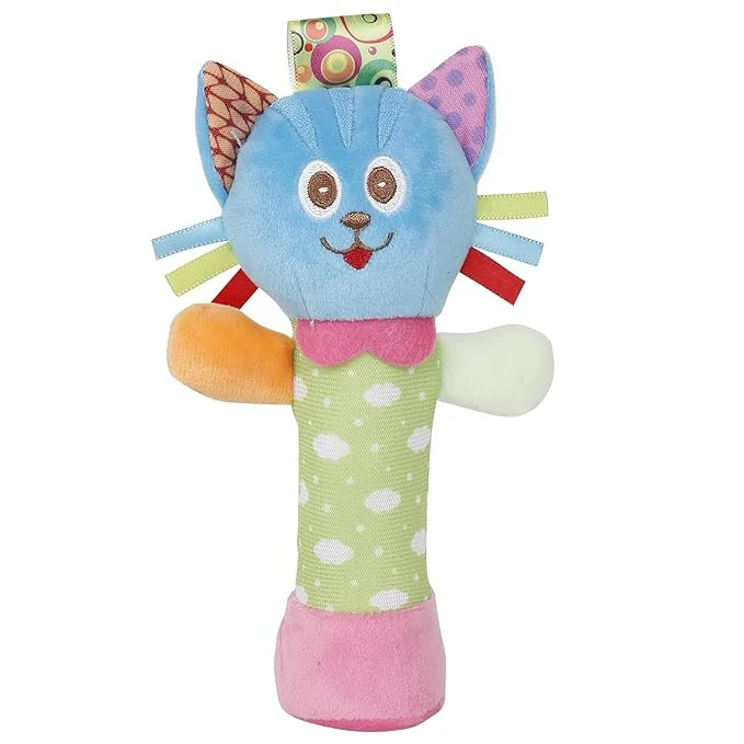 Earth mama Animal Design Custom Cat Plush Soft Sounds Baby Rattle Cute Toys