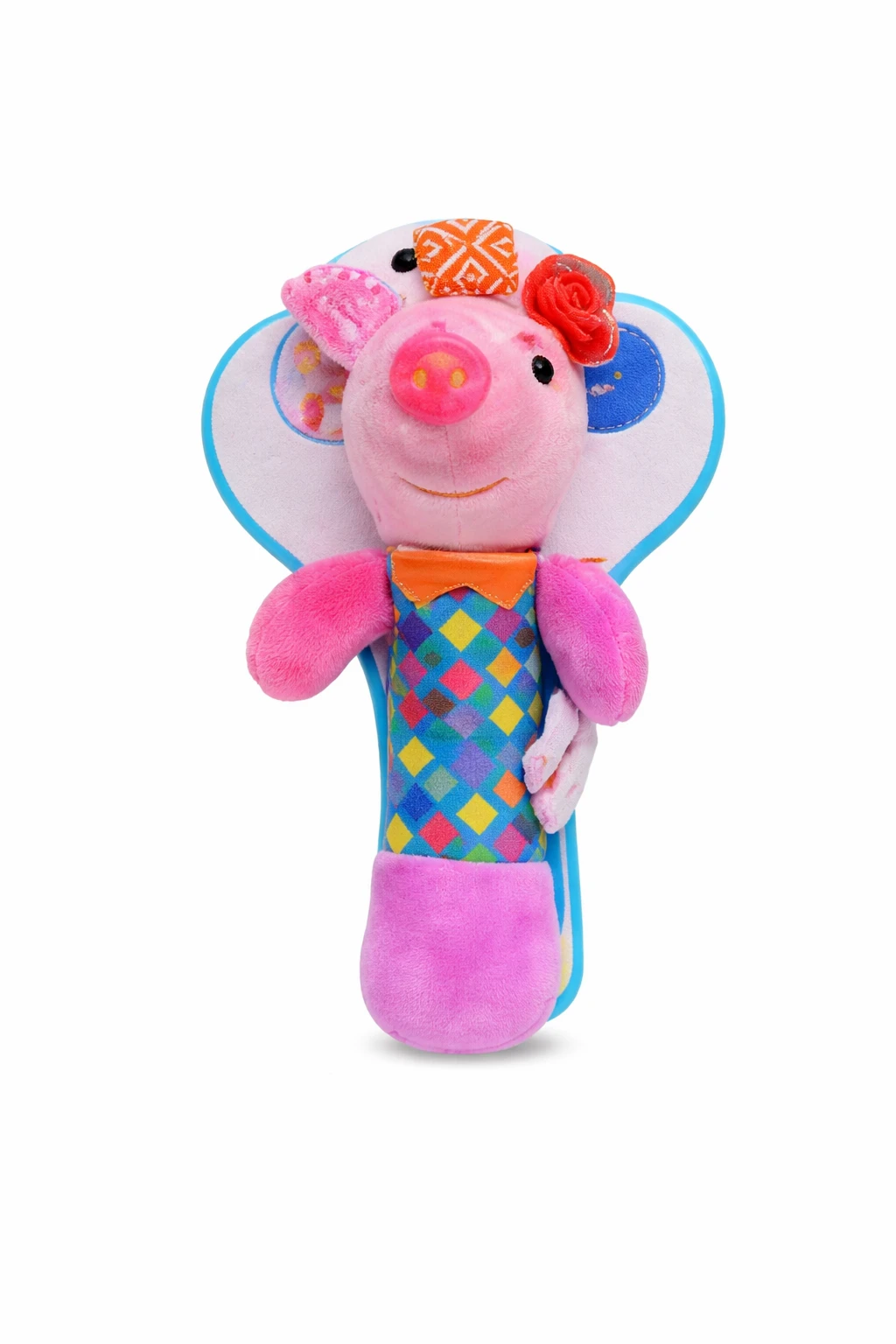 Earth mama Animal Design Custom Pig Plush Soft Sounds Baby Rattle Cute Toys
