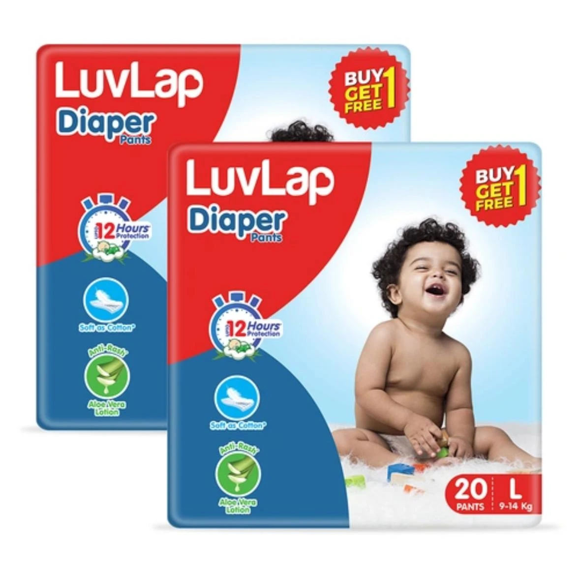 LuvLap Pant Style Baby Diaper, Large (L), 20 Count, For babies of Upto 9-14Kg with Aloe Vera Lotion for rash protection, with upto 12hr protection, Diaper