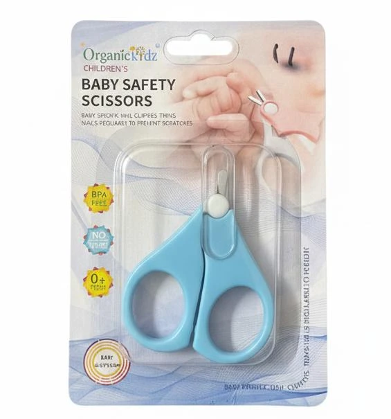 Organic Kidz Children's Baby Safety Scissors (Blue) | BPA-Free Nail Trimmer for Newborns (0+ Months)