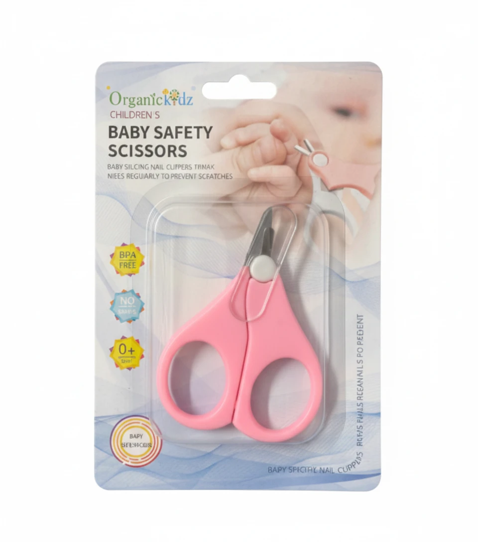 Organickidz Children's Baby Safety Scissors (Pink) - Newborn & Infant Nail Clippers (0+ Months, BPA-Free)