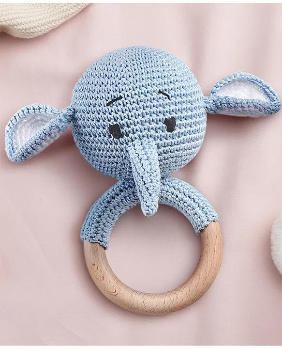 HAPPY THREADS Elephant Giggles Hand Rattles - Handmade Crochet Baby Toys
