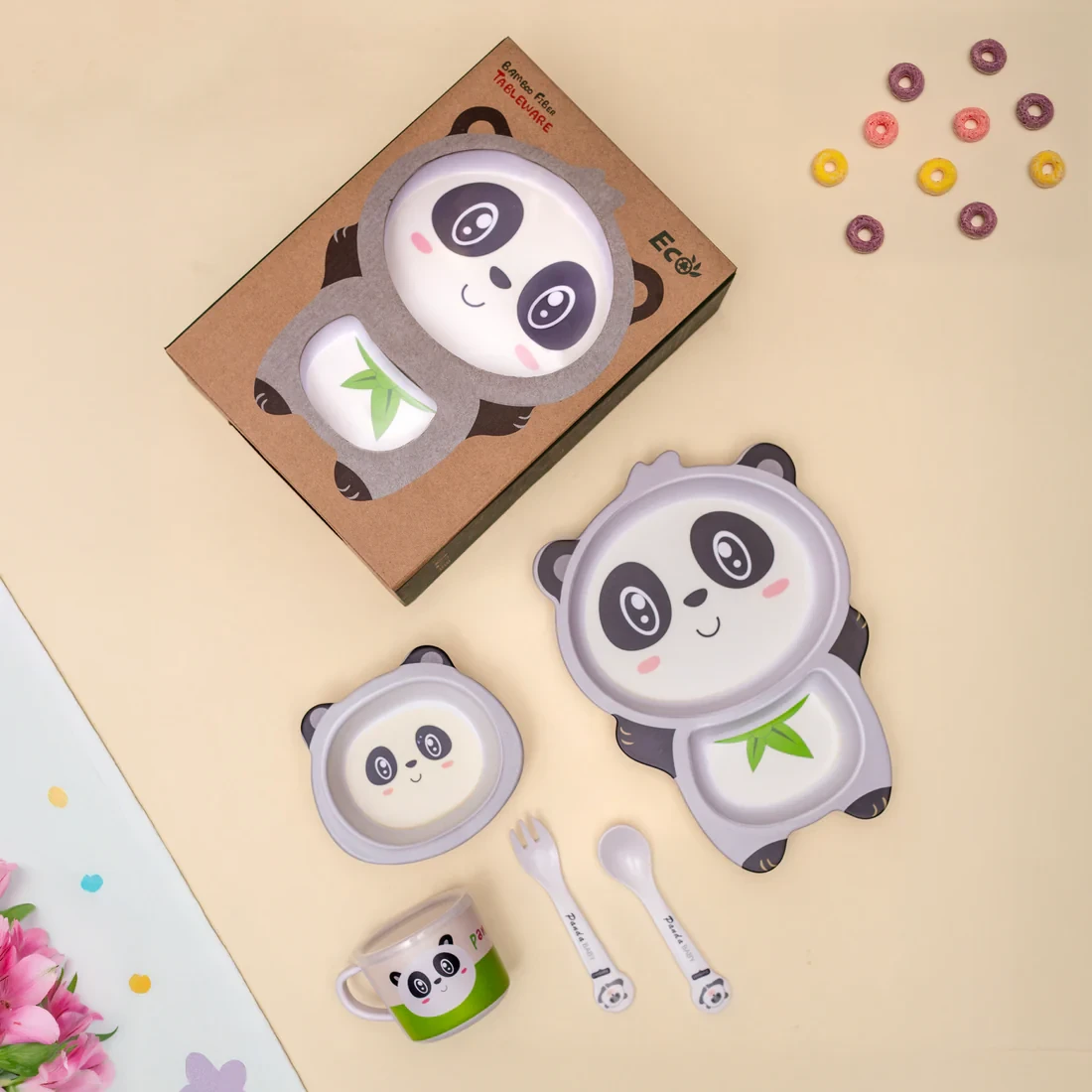 THE BAMBOO CO Playful Panda Bamboo Kids Dinner /Feeding Set of 5