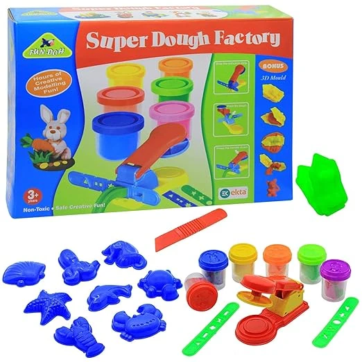 Ekta Ekta Fun-Doh Super Dough Factory Kids Playing Modelling Clay Set - Multicolor