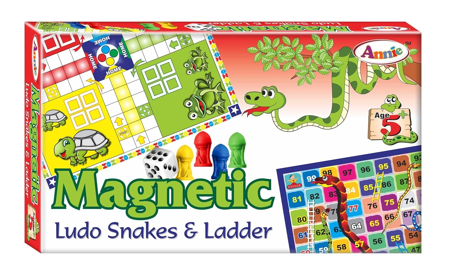 Annie Magnetic Ludo Snakes and Ladder, Multi Color, Kids