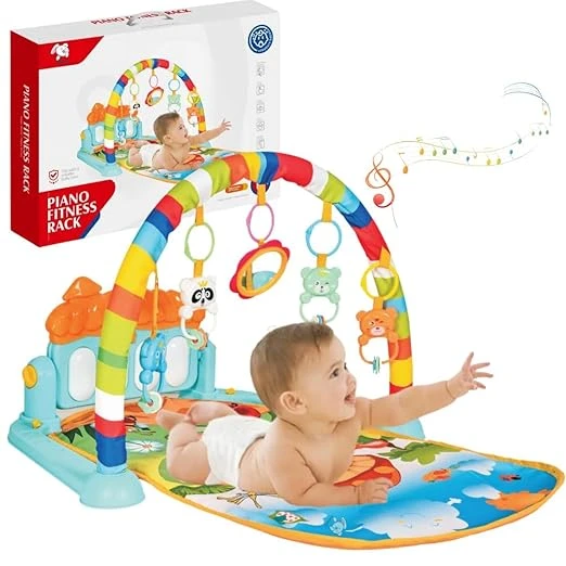 urban tots Baby Piano Play Mat Gym & Fitness Rack with Hanging Rattles Keyboard Set with Music Mode & Additional Rattle Ball - Multicolor