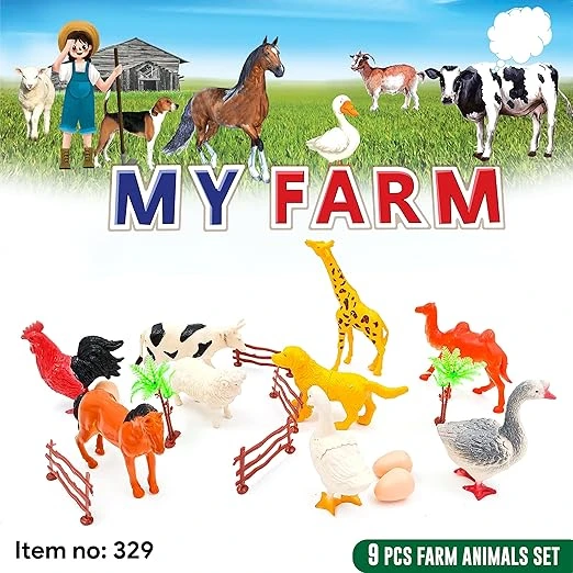 Toys® Animal Figure Toy 329 for Kids Farm Animal Figure Playset -Jungle Animals Toys Set - Best Birthday Return Gifts for Kids 329 (Farm Animals 9pc)