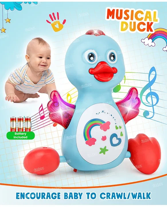 Fiddlerz Musical Duck Toy for Kids with Lights and Sound Flapping Wings Battery Operated Duck Dancing Toy for Toddlers Boys and Girls (Random Color)