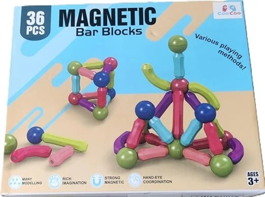 36 Pcs Colorful Magnetic Sticks and Balls Sets Learning Creative Educational Stacking Toys 3D Construction Building Blocks Magnet Toys for Kids (36 Pcs Magnetic Bar Block Set)