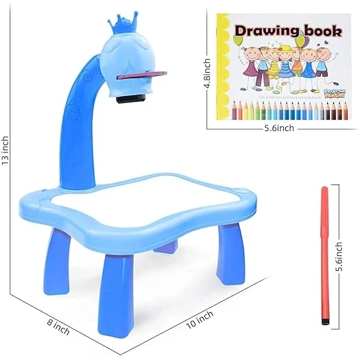 Toyboy Kids Projector Drawing Table with Light & Music | Educational Art & Tracing Toy with Patterns and Color Pens | for 3+ Years Boys & Girls (Blue)
