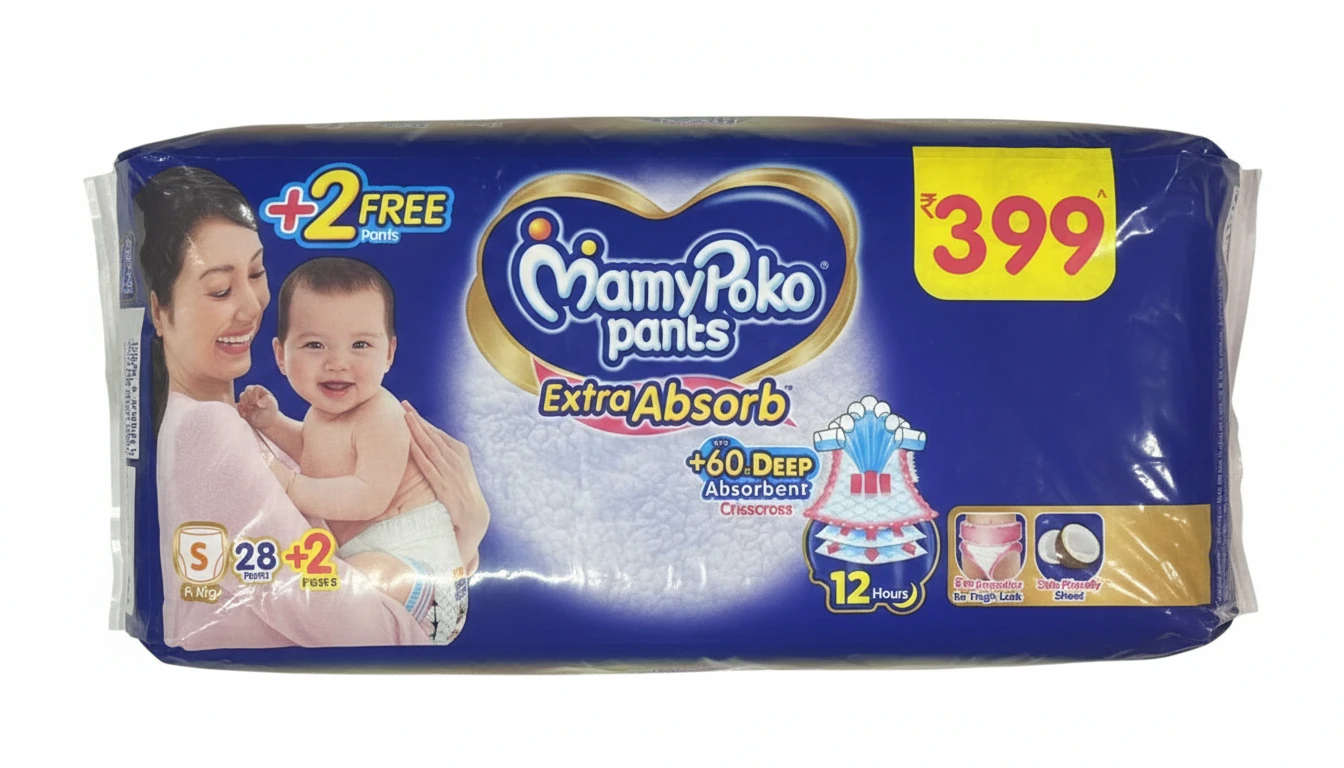 MamyPoko 28+ 2 Pants  Extra Absorb Baby Diaper, Small (S),  Count 4-8 Kg