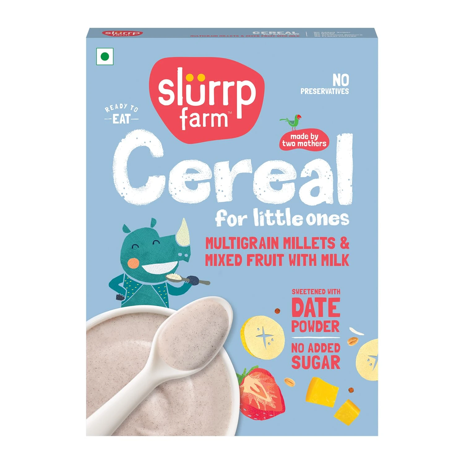 Slurrp Farm Multigrain Millets and Mixed Fruits with Milk | Mildly Sweetened with Date Powder | No Preservatives | Instant Cereal 200g