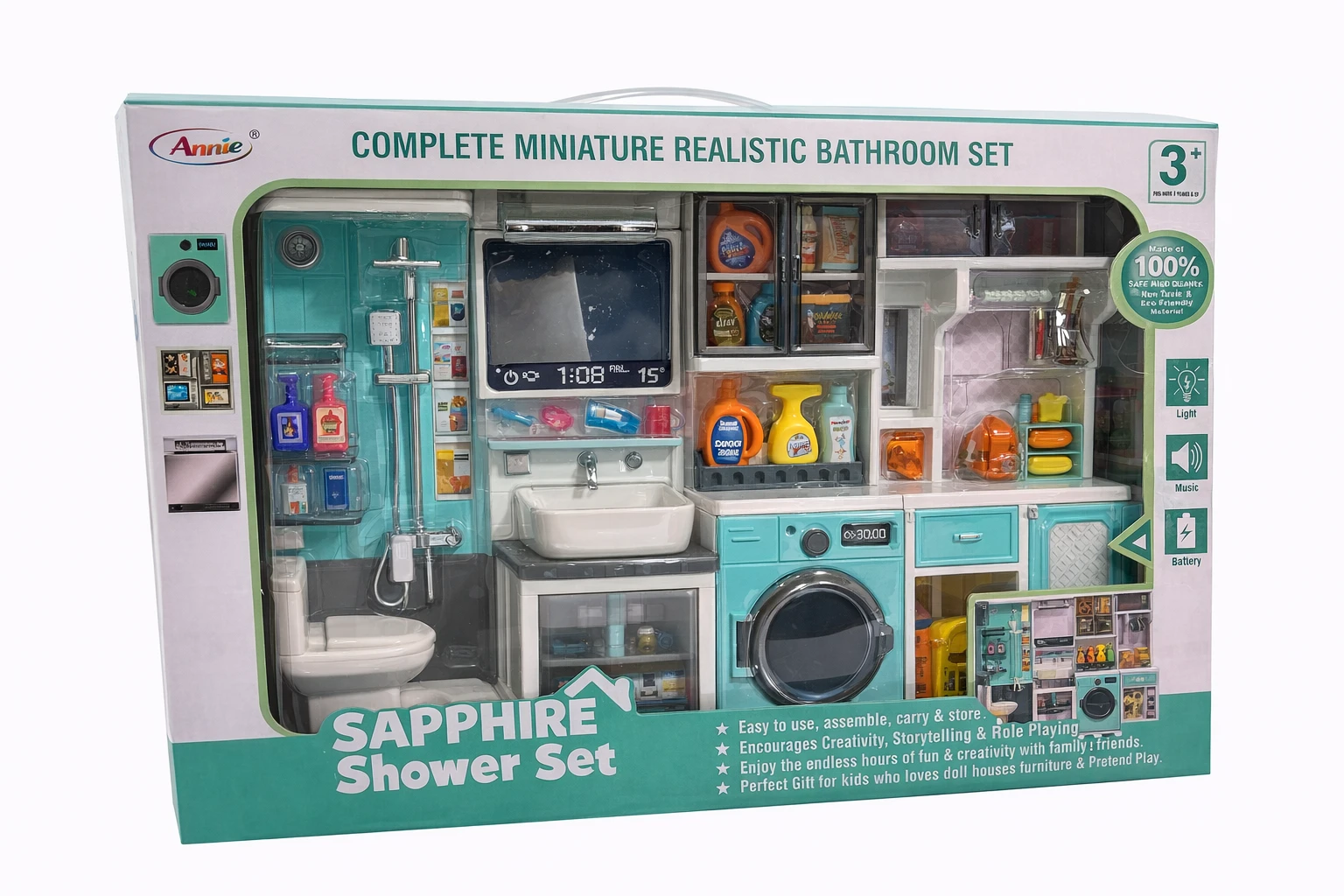 Annie Shower Set – Complete Miniature Realistic Bathroom Play Set for Kids