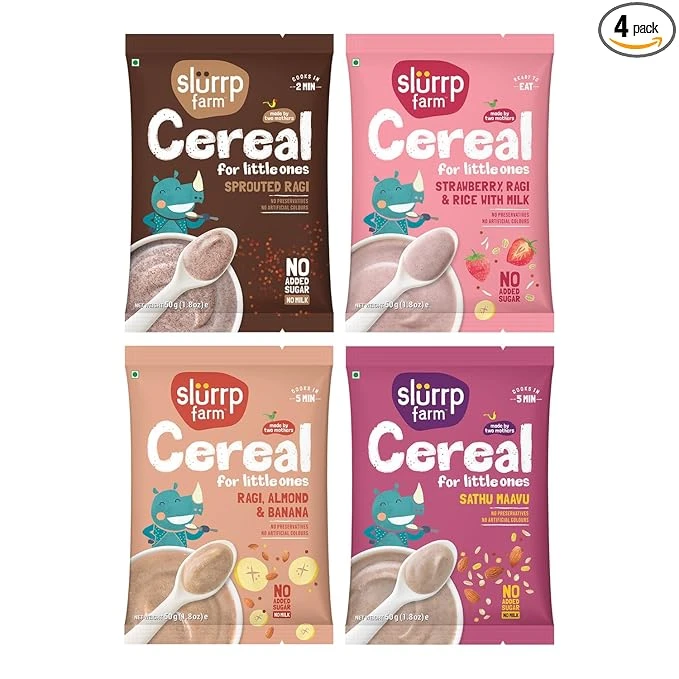 Slurrp Farm Ragi Trial Pack Combo, No Added Sugar No Salt, Rich in Calcium, Easy for Digestion, 50g each (Pack of 4)