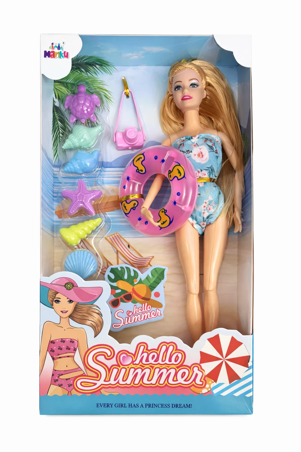 Manku Summer Beach Fashion Doll Set with Accessories