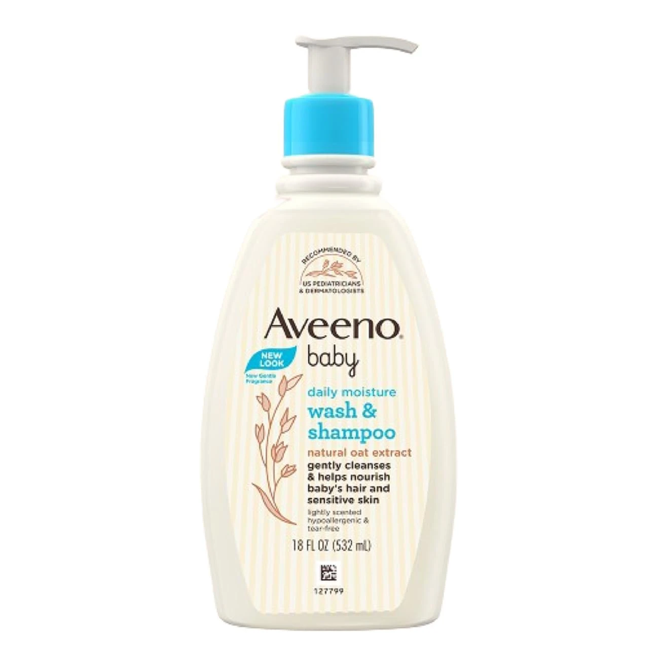 Aveeno Baby Daily Moisture Wash & Shampoo | Gentle Cleanser for Head to Toe | Tear Free & Soap Free Formula with Active Natural Oats | for Dry & Sensitive Skin | US Pediatrician Recommended, 532ml