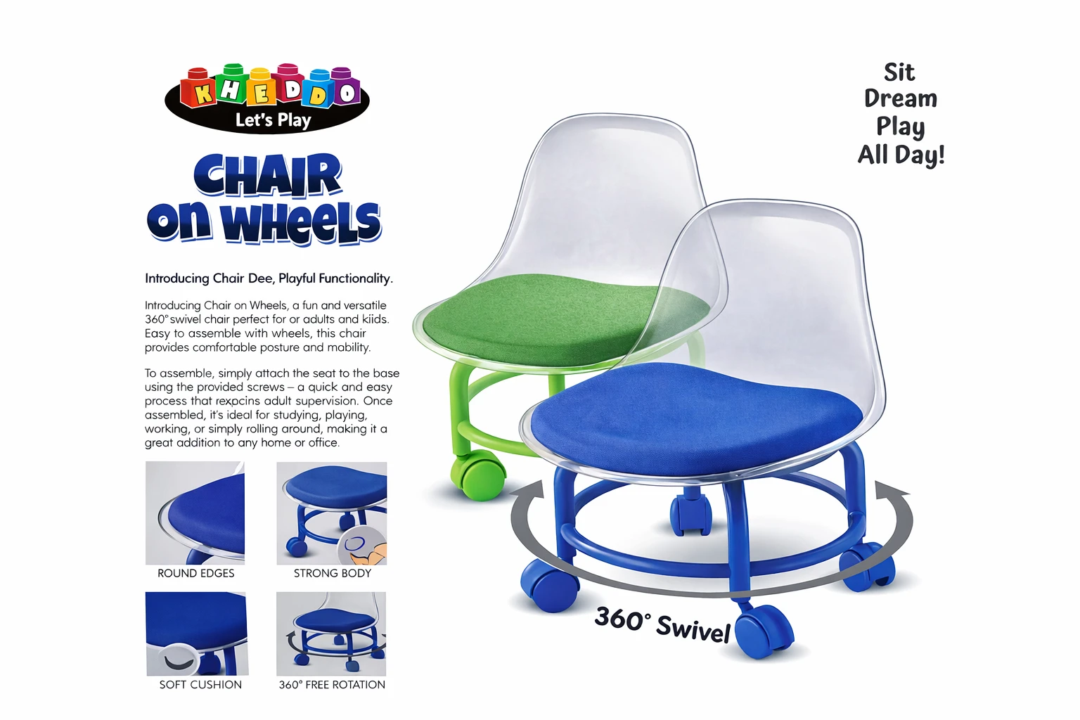 KHEDDO Chair on Wheels for Kids