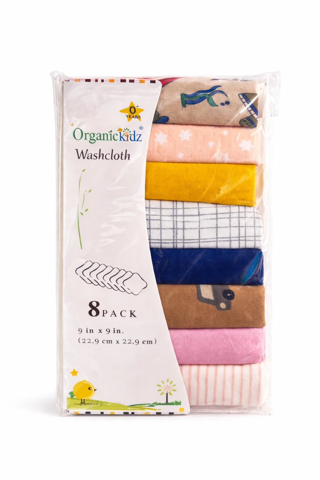 Organic Kidz Baby Wash Cloth – Soft Cotton Face & Bath Towels Pack of 8