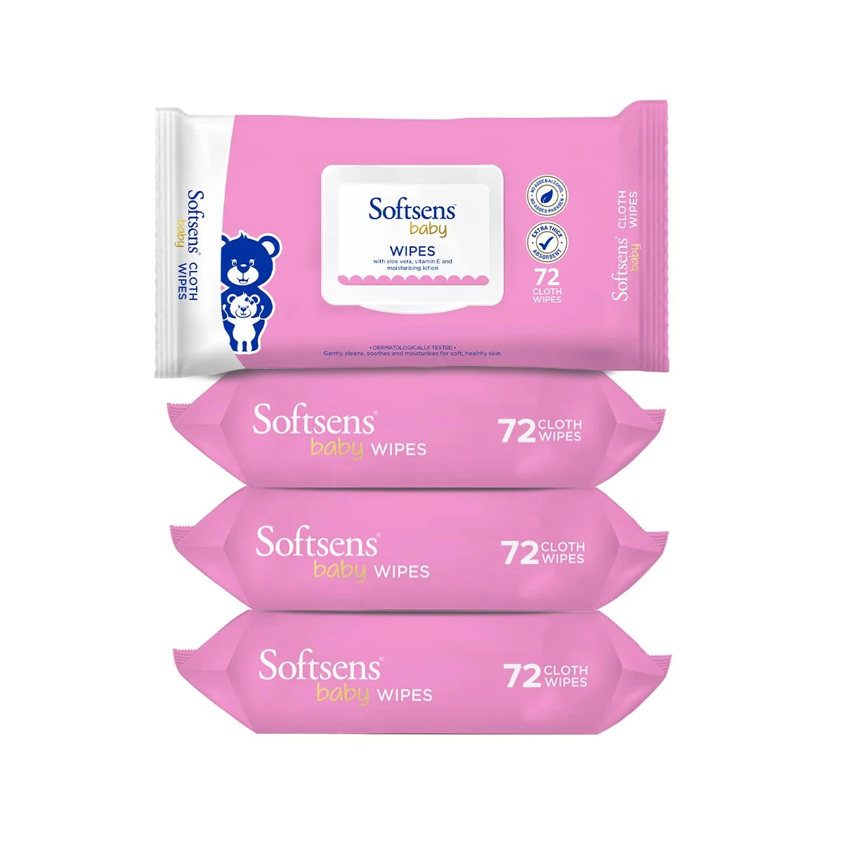 Softsens Baby Gentle Cloth Wipes for Baby Skin pack of 4