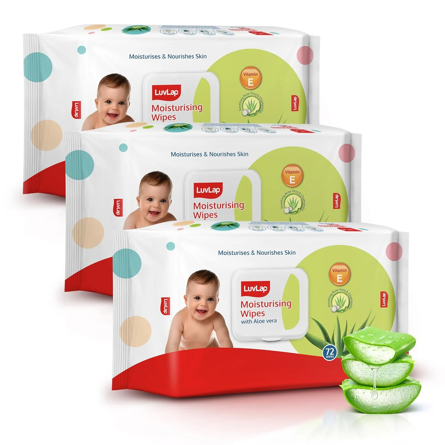 LuvLap Moisturising Wipes with Aloe Vera Lid (72 Wipes/Pack, Pack of 3)