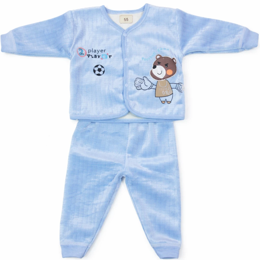 Football Design Woolen Shirt and Pajama Set for Babies – Size 60
